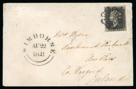 Stamp of Great Britain » 1840 1d Black and 1d Red plates 1a to 11 1841 (Aug 22) envelope from Wimbourne to Ireland, bearing