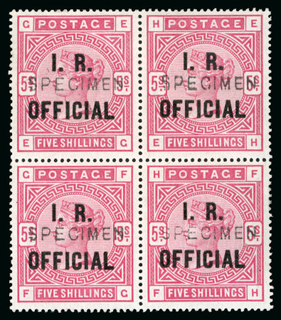 Stamp of Great Britain » Officials Inland Revenue: 5s rose on blued paper, EG-FH mint block of four