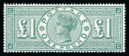 Stamp of Great Britain » 1855-1900 Surface Printed » 1887-1900 Jubilee Issue & 1891 £1 Green 1887-92 £1 Green, JC (broken frame) a fresh mint example