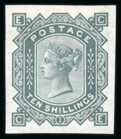 Stamp of Great Britain » 1855-1900 Surface Printed » 1867-83 High Values 1867-83 10s grey green pl.1 CE, a superb imperforate imprimatur