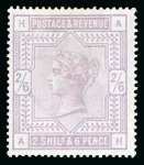 Stamp of Great Britain » 1855-1900 Surface Printed » 1883-84 & 1888 High Values 1883-84 2s6d lilac on blued paper mint large part o.g.