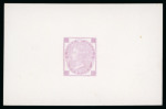 Stamp of Great Britain » 1855-1900 Surface Printed » 1865-67 Large Uncoloured Corner Letters, Wmk Large Garter & Emblems 1870 3d. die proof in mauve on white matt card, 60x90mm.