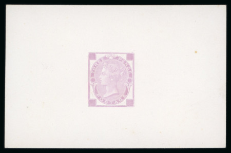 Stamp of Great Britain » 1855-1900 Surface Printed » 1865-67 Large Uncoloured Corner Letters, Wmk Large Garter & Emblems 1870 3d. die proof in mauve on white matt card, 60x90mm.