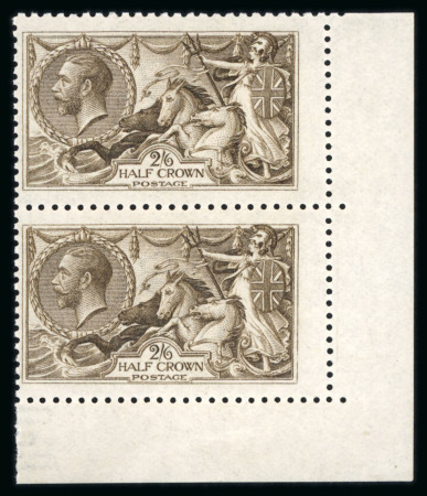 Stamp of Great Britain » King George V » 1913-19 Seahorse Issues 1915 De La Rue 2s6d blackish brown mint n.h. vertical pair