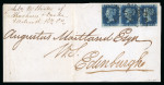 Stamp of Great Britain » 1840 2d Blue (ordered by plate number) 1840 2d deep blue pl.2 GJ-GL strip of three on entire from Dundee to Edinburgh
