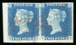 Stamp of Great Britain » 1840 2d Blue (ordered by plate number) 1840 2d blue pl.1 TA-TB used pair from the lower left corner of the sheet