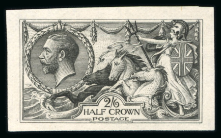 Stamp of Great Britain » King George V » 1913-19 Seahorse Issues 1913 Waterlow 2s6d imperf. colour trial in black on thin wove paper