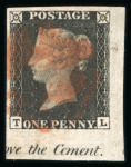 Stamp of Great Britain » 1840 1d Black and 1d Red plates 1a to 11 1840 1d black pl.6 TL used marginal example from the lower right corner of the sheet