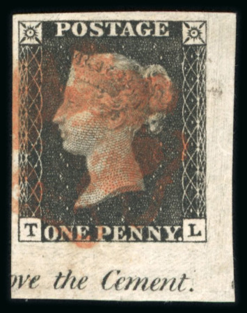 Stamp of Great Britain » 1840 1d Black and 1d Red plates 1a to 11 1840 1d black pl.6 TL used marginal example from the lower right corner of the sheet