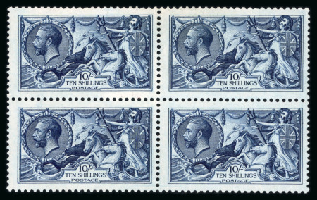 Stamp of Great Britain » King George V » 1913-19 Seahorse Issues 1913 Waterlow 10s indigo blue mint n.h. block of four