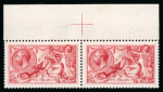 Stamp of Great Britain » King George V » 1913-19 Seahorse Issues 1913 Waterlow 5s deep carmine mint n.h. horizontal pair from the top of the sheet