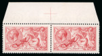 Stamp of Great Britain » King George V » 1913-19 Seahorse Issues 1913 Waterlow 5s rose carmine mint n.h. horizontal pair from the top of the sheet,