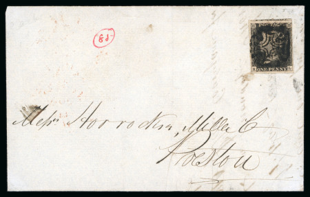 Stamp of Great Britain » Distinctive Maltese Cross Cancellations 1841 (Mar. 20) entire letter with 1840 1d black pl.9 KL cancelled by Manchester "fishtail" MC
