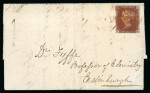 Stamp of Great Britain » 1840 1d Black and 1d Red plates 1a to 11 1841 1d red-brown pl.11 IH from the "black" printing, with three margins, on cover to Edinburgh tied by red MC