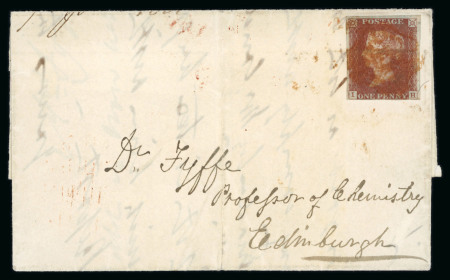 Stamp of Great Britain » 1840 1d Black and 1d Red plates 1a to 11 1841 1d red-brown pl.11 IH from the "black" printing, with three margins, on cover to Edinburgh tied by red MC