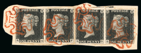 Stamp of Great Britain » 1840 1d Black and 1d Red plates 1a to 11 1840 1d. black, pl.1b, RE-RH, two horizontal pairs on piece