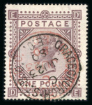Stamp of Great Britain » 1855-1900 Surface Printed » 1867-83 High Values 1867-83 £1 brown-lilac DE used with Greenchurch St cds in both red and black