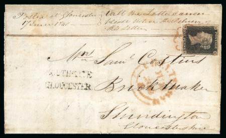 Stamp of Great Britain » 1840 1d Black and 1d Red plates 1a to 11 1840 (Jul 7) part entire with 1840 1d black and manuscript "will the letter carrier please notice the delivery of this letter"