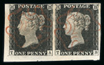 Stamp of Great Britain » 1840 1d Black and 1d Red plates 1a to 11 1840 1d black pl.2 TA-TB used marginal pair from the lower left of the sheet