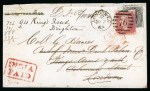 Stamp of India » 1855-1946 De La Rue and later Crown Colony Issues 1863 (Jul 22) envelope from Calcutta to England with 1856-64 4a black redirected on arrival with GB 1d red "star"