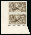 Stamp of Great Britain » King George V » 1913-19 Seahorse Issues 1915 De La Rue 2s6d seal brown mint n.h. vertical pair from the lower left of the sheet variety watermark inverted