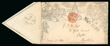 Stamp of Great Britain » 1840 Mulreadys & Caricatures » May Dates 1840 (May 13) 1d. envelope from London to Bristol, neatly cancelled by a fine strike of an orange-red Maltese cross