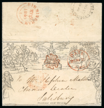 Stamp of Great Britain » 1840 Mulreadys & Caricatures » May Dates 1840 (May 22) 1d lettersheet from Newcastle to Salisbury showing "Missent to Birmingham" handstamp