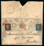 Stamp of Great Britain » 1840 Mulreadys & Caricatures » May Dates 1840 (May 29) 1d Mulready lettersheet from Liverpool uprated by 1d black pl.1a MG and 2d blue pl.1 SD