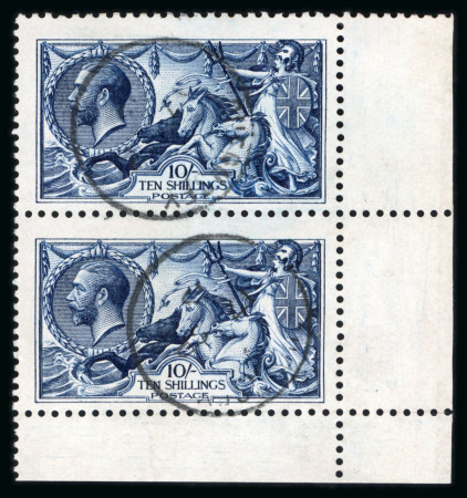Stamp of Great Britain » King George V » 1913-19 Seahorse Issues 1913 Waterlow 10s indigo vertical corner marginal pair, used