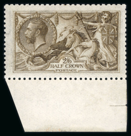 Stamp of Great Britain » King George V » 1913-19 Seahorse Issues 1915 De La Rue 2s6d mint showing variety "POSTAGE" watermark only inverted lower marginal example