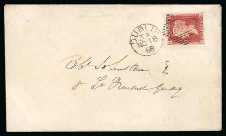 Stamp of Great Britain » 1854-70 Perforated Line Engraved 1864 1d. red pl. 79, variety imperforate on cover locally used in Dublin