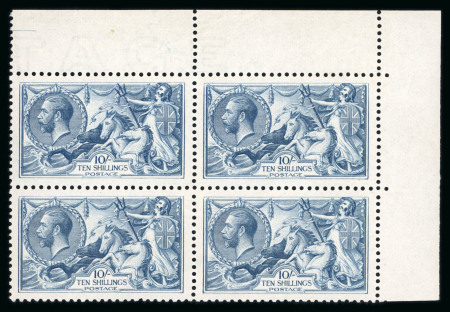 Stamp of Great Britain » King George V » 1913-19 Seahorse Issues 1918 Bradbury Wilkinson 10s dull grey blue mint marginal block of four