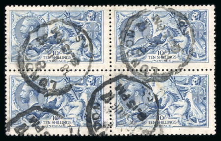 Stamp of Great Britain » King George V » 1913-19 Seahorse Issues 1915 De La Rue 10s pale blue used block of four cancelled by London cds