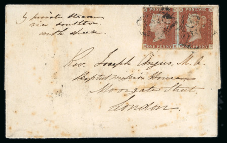 Stamp of Great Britain » Distinctive Maltese Cross Cancellations 1844 (Jun 13) envelope from the Channel Islands to London with 1841 1d red-brown pl.41 BH-BI horizontal pair