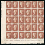 Stamp of Great Britain » 1840 1d Black and 1d Red plates 1a to 11 1841 1d red-brown pl.10 PA/TF from the "black" printing in unused lower left corner marginal block of 30