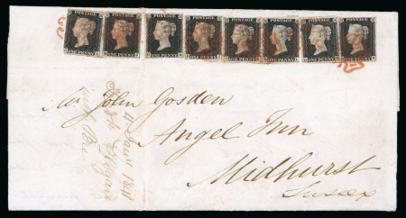 Stamp of Great Britain » 1840 1d Black and 1d Red plates 1a to 11 1840 1d black pl.4 on entire from London to Midhurst, Sussex, bearing eight singles