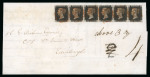 Stamp of Great Britain » 1840 1d Black and 1d Red plates 1a to 11 1840 1d black pl.1b TF-TK, horizontal strip of 6 on entire to Edinburgh