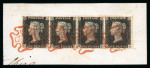 Stamp of Great Britain » 1840 1d Black and 1d Red plates 1a to 11 1840 1d. black Pl. 8, OI-OL, a truly stunning strip of four tied to piece by superb strikes of the red Maltese Cross