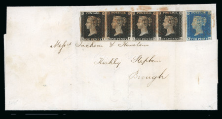 Stamp of Great Britain » 1840 1d Black and 1d Red plates 1a to 11 1840 1d black pl.6 RI-RL horizontal strip four and 1840 2d blue KA on entire from York to Kirkby Stephen