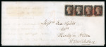 Stamp of Great Britain » 1840 1d Black and 1d Red plates 1a to 11 1840 1d black pl. 6 RC- RF horizontal strip of four used on entire letter