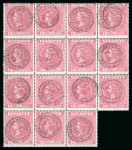 Stamp of Great Britain » 1855-1900 Surface Printed » 1867-83 High Values 1867-83 5s rose pl.1 AA/DC, a superb used irregular block of fifteen