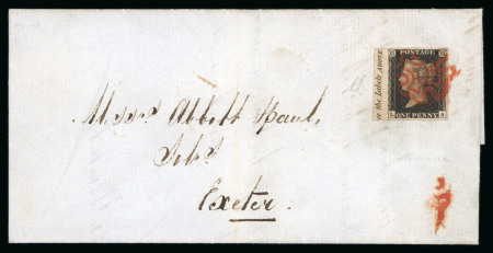 Stamp of Great Britain » 1840 1d Black and 1d Red plates 1a to 11 1840 (7 Dec) 1d. black, Pl.8, LA, a stunning marginal example with inscription on entire letter