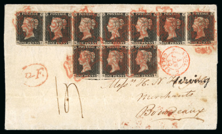 Stamp of Great Britain » 1840 1d Black and 1d Red plates 1a to 11 1840 (Jun 1) entire letter to France, bearing 1840 1d. black pl.2 QC-QE strip of three, QF and QG singles and QI-QL strip of four