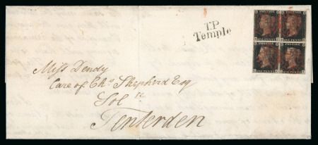 Stamp of Great Britain » 1840 1d Black and 1d Red plates 1a to 11 1840 1d black pl.8 KJ-LK block of 4 on entire from London to Tenterden