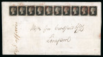 Stamp of Great Britain » 1840 1d Black and 1d Red plates 1a to 11 1840 1d. black, Pl.5, MA-MJ horizontal strip of 10 on entire from Dublin to Liverpool