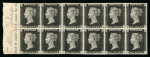 Stamp of Great Britain » 1840 1d Black and 1d Red plates 1a to 11 1840 1d black pl.7 FA-GF, the magnificent mint n.h. horizontal block of twelve from the left of the sheet on experimental thin paper