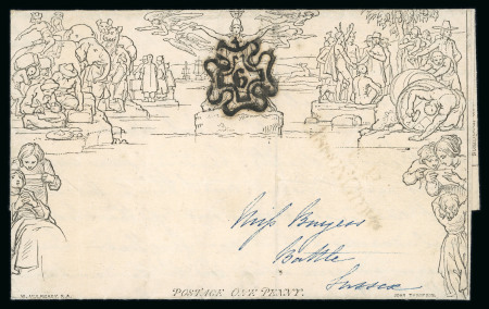 Stamp of Great Britain » 1840 Mulreadys & Caricatures » 1d Lettersheets and Envelopes 1843 (Jun 2) 1d Mulready lettersheet cancelled by a perfectly struck London "6" in MC