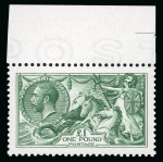 Stamp of Great Britain » King George V » 1913-19 Seahorse Issues 1913 £1 deep green mint n.h. top marginal
