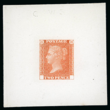 Stamp of Great Britain » Line Engraved Essays, Plate Proofs, Colour Trials and Reprints 1871 Ormond Hill 2d die proof in orange on thin white paper mounted on card