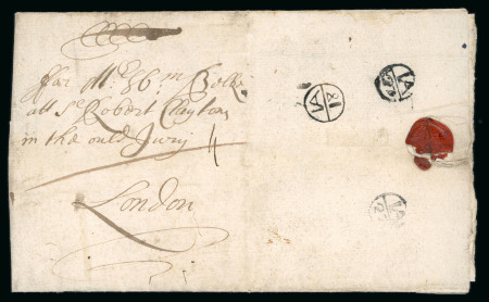 Stamp of Ireland » Pre-Stamp Postal History » Early Period - 1657-1784 1672-73 (January 18) letter from Dublin with the distinctive first type Dublin Bishop "1A/18" ds